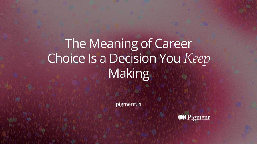 Abstract cover for the meaning of career choice: several soft paths branching from one point and rejoining, one path highlighted, in peach, lavender, and mint on cream