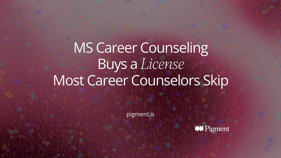 Abstract composition of one tall lavender block beside a row of small open circles, a visual for MS career counseling: a license-track degree most career counselors skip.
