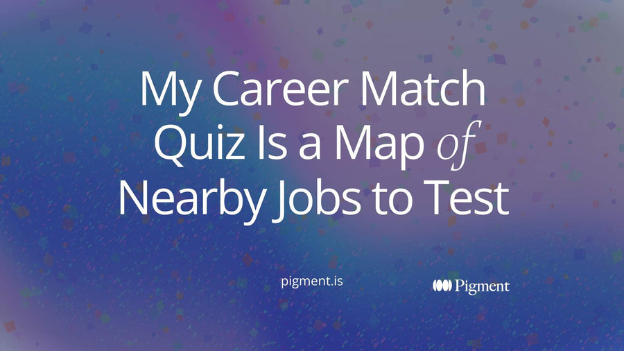 Abstract cover for a my career match quiz article: one filled violet circle surrounded by a loose ring of pale neighbor circles, the nearby jobs to test