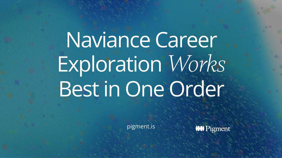 Abstract geometric cover for an article on Naviance career exploration, showing four pale blocks stepping upward in sequence on warm cream, with the last one violet.