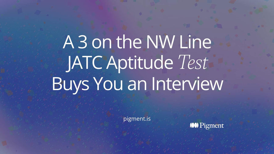 Abstract cover for a guide to the NW Line JATC aptitude test: nine small bars rising left to right on warm cream, the third one tinted peach.