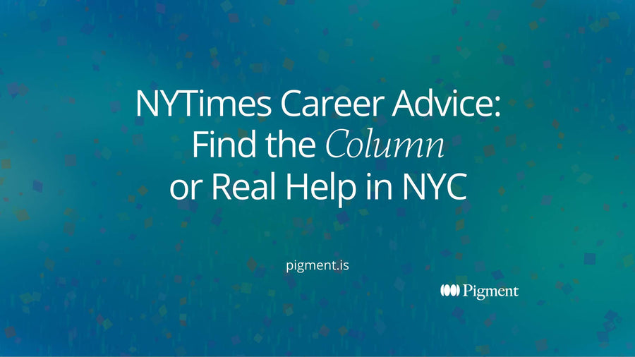 Abstract cover for a guide to nytimes career advice: two soft paths of geometric shapes splitting from one point, one toward a column of lines, one toward a grid of blocks.