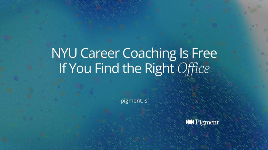 Abstract geometric composition in lavender, peach, mint and ice on warm cream: one large circle with four smaller circles around it, the shape of NYU career coaching split across separate offices