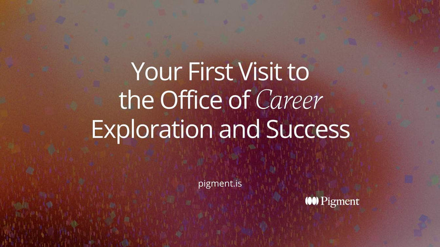 Abstract hero for a guide to the Office of Career Exploration and Success at Rutgers: four soft doorway shapes in a row, one highlighted in peach.