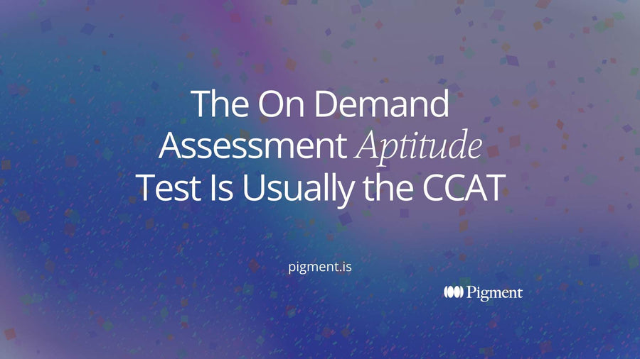 Abstract cover for an on demand assessment aptitude test guide: fifty small squares with the first twenty-four filled, beside a circular timer ring