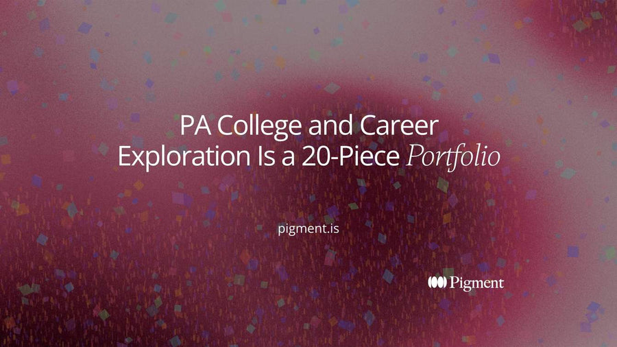 Cover for PA college and career exploration: three stacked rows of small peach, lavender and mint squares growing longer from bottom to top, like a portfolio filling up