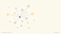 Abstract warm constellation of small geometric shapes in peach, lavender and mint on cream, orbiting a single point, evoking many different personality tests answering one question