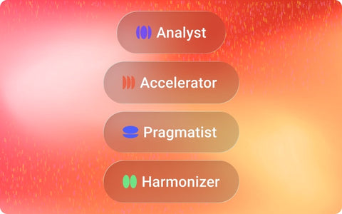Pigment four work styles cover showing Analyst, Accelerator, Pragmatist, and Harmonizer on a warm orange gradient