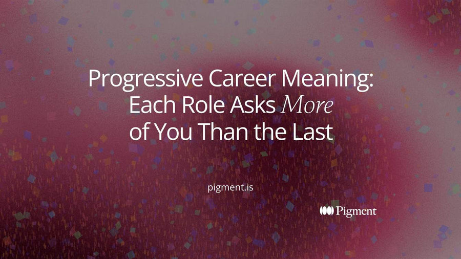 Abstract steps of rising peach, lavender and mint blocks on cream, each larger than the last, illustrating progressive career meaning