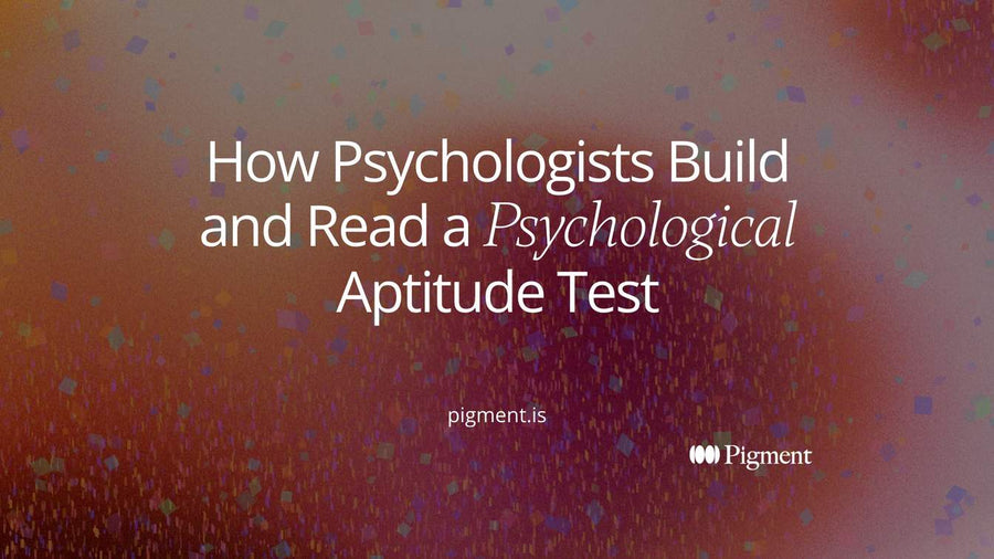 Abstract cover for a psychological aptitude test guide: six bars of different heights for six ability scores, crossed by a soft band showing a score range