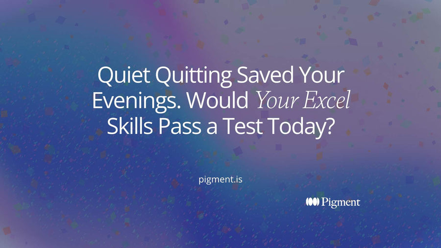 Abstract cover for an opinion piece on quiet quitting and Excel skills: a simple clock beside a small grid of spreadsheet cells that fade from solid to faint