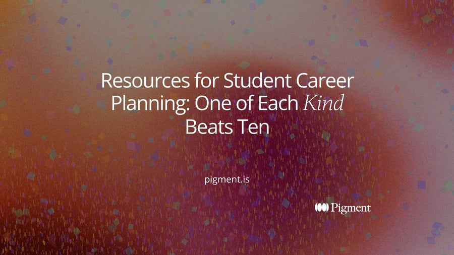 Abstract cover for a guide to resources for student career planning: four soft geometric shapes in peach, lavender, mint and ice blue on cream.