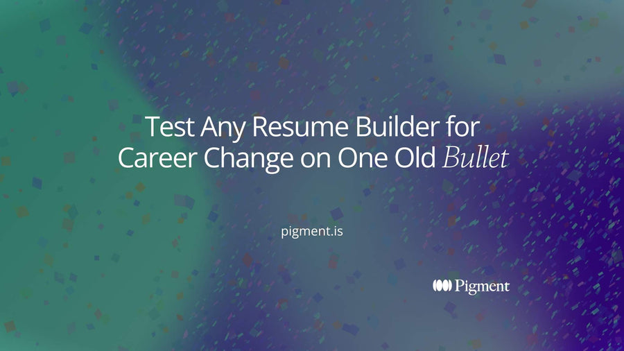 Abstract cover for testing a resume builder for career change: one short bar passes through a frame and leaves as a longer tinted bar, an old bullet rewritten
