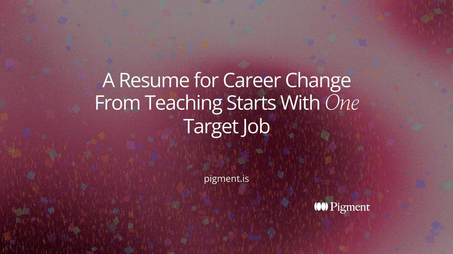 Abstract cover for a resume for career change from teaching: scattered shapes narrow through a frame into one tinted bar, many exits focused on one target job