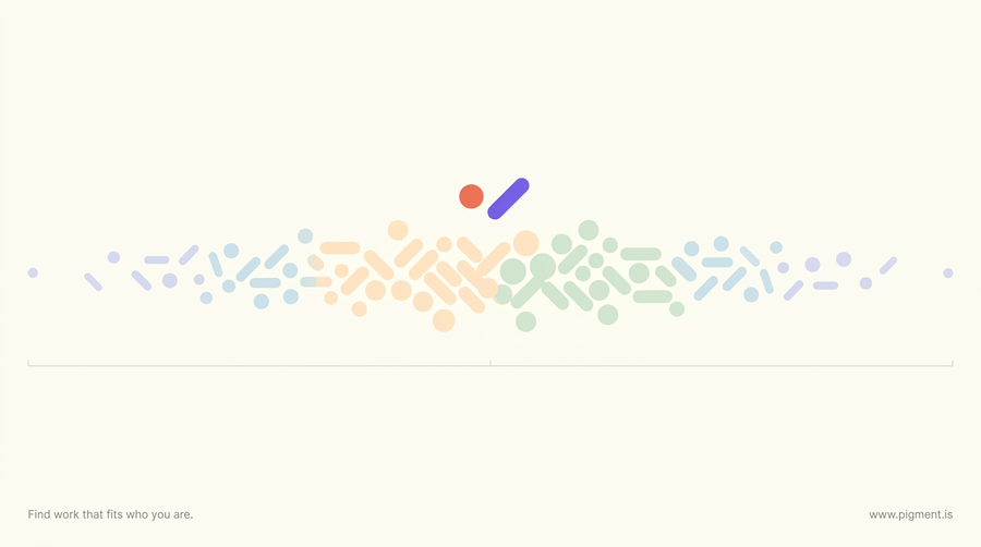 Abstract Pigment illustration for a sales personality assessment guide: a soft horizontal band of pastel marks running across cream that gathers and warms toward the center, evoking a spectrum whose balanced middle carries the most.