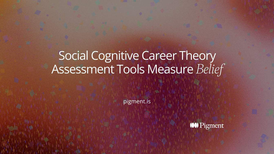 Abstract cover for a guide to social cognitive career theory assessment tools: a wide field of soft circles narrowing through a filter into a smaller cluster.