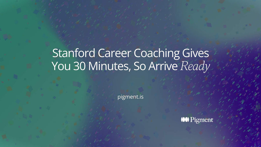 Abstract geometric composition on warm cream: three short pastel bars of different lengths beside one small filled circle, suggesting three Stanford career coaching tracks with short sessions