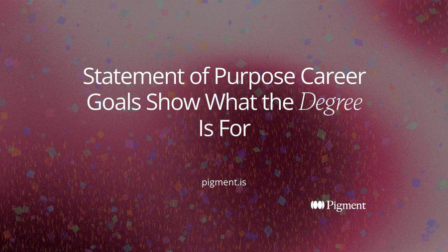 Abstract cover for statement of purpose career goals: four pastel stepping shapes on cream joined by one violet line, the second shape marked as the degree