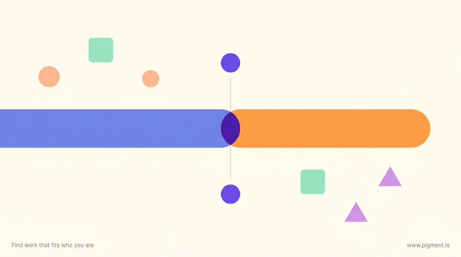 Abstract geometric composition of two overlapping colored fields meeting at a clean seam, representing the handover point when switching insurance companies.