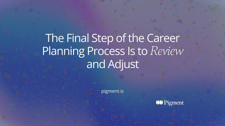 Abstract loop of five soft shapes, the last one curving back to the first, for the final step of the career planning process: review and adjust.