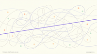 Abstract geometric composition in warm Pigment tones: many pale winding lines and one clear violet line running straight across a cream field, evoking one instinctive path among many deliberate ones