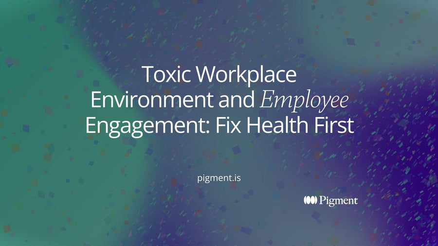 Abstract cream composition of pale shapes falling along a steep path and a gentle path to one violet circle, for how a toxic workplace environment lowers employee engagement two ways.