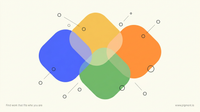 Abstract composition of four soft geometric color fields in blue, golden yellow, green, and orange on a warm cream background, representing the four True Colors personality temperaments.