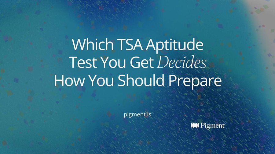 Abstract cover for a TSA aptitude test guide: two paths of flat geometric shapes, one long and one short, on cream