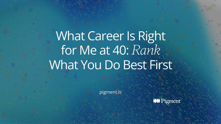 Abstract cover for what career is right for me at 40: eight pale bars of near-equal height, one violet bar rising above the rest to show a ranked top strength