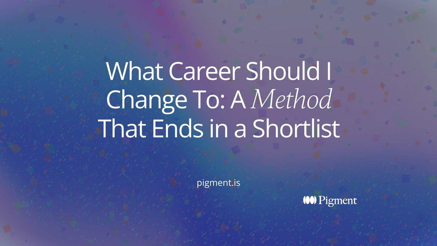 Abstract cover for a guide to what career should I change to, showing many scattered shapes narrowing to three and then to one highlighted shape