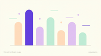 Abstract warm composition of seven upright rounded columns of different heights on a cream background, the middle one tallest, in peach, lavender and mint, suggesting the seven days of a week.