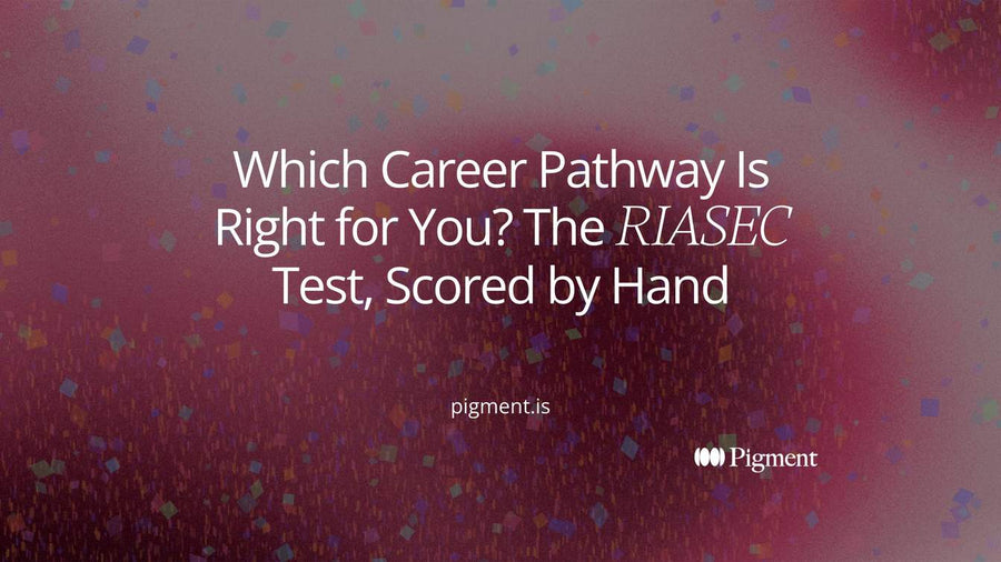 Abstract cover for which career pathway is right for you, the RIASEC test: six pale columns, three rising taller in violet to form a three-letter interest code