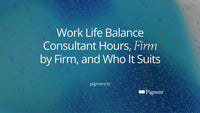 Abstract geometric composition of four tall blocks and one short block on a thin line beside a balanced circle, in peach, lavender and mint, suggesting the shape of a consultant's week and work-life balance.