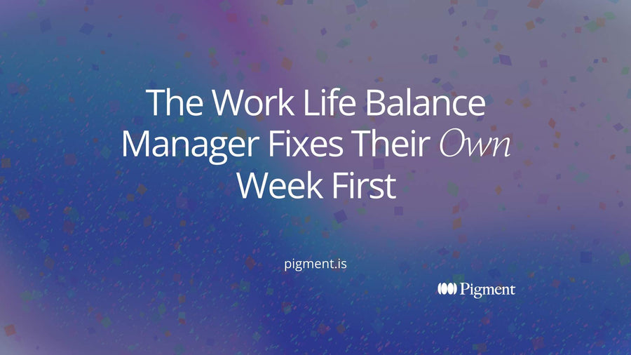 Abstract cover for a guide to work life balance as a manager: one large peach circle on a thin charcoal line with a row of smaller lavender circles lined up behind it.