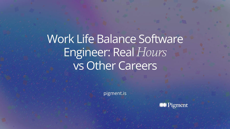 Abstract composition on warm cream: a row of even pastel blocks for a steady work week, with a few taller peaks, suggesting work life balance for a software engineer