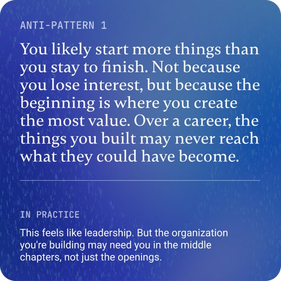 Anti-pattern description from the Pigment Superpower Profile naming a career trade-off around starting more than finishing