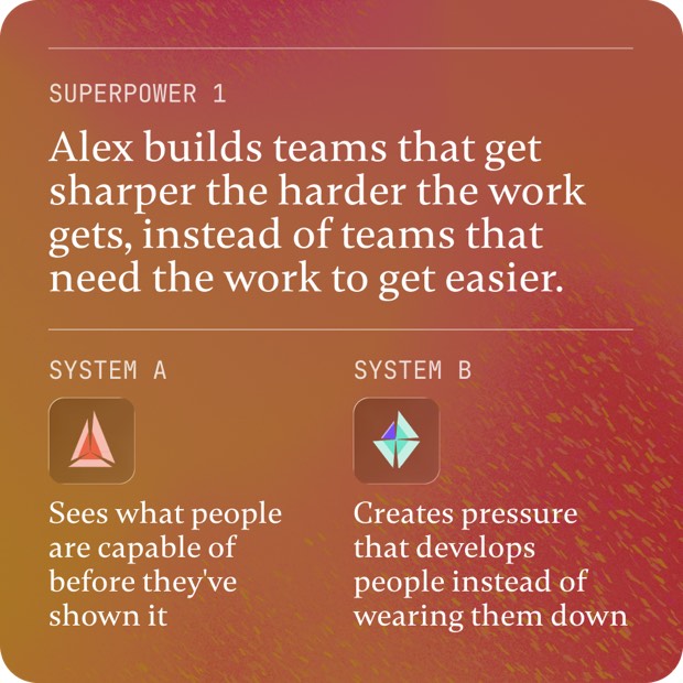 Trading card preview from the Pigment Superpower Profile showing one superpower alongside two complementary systems