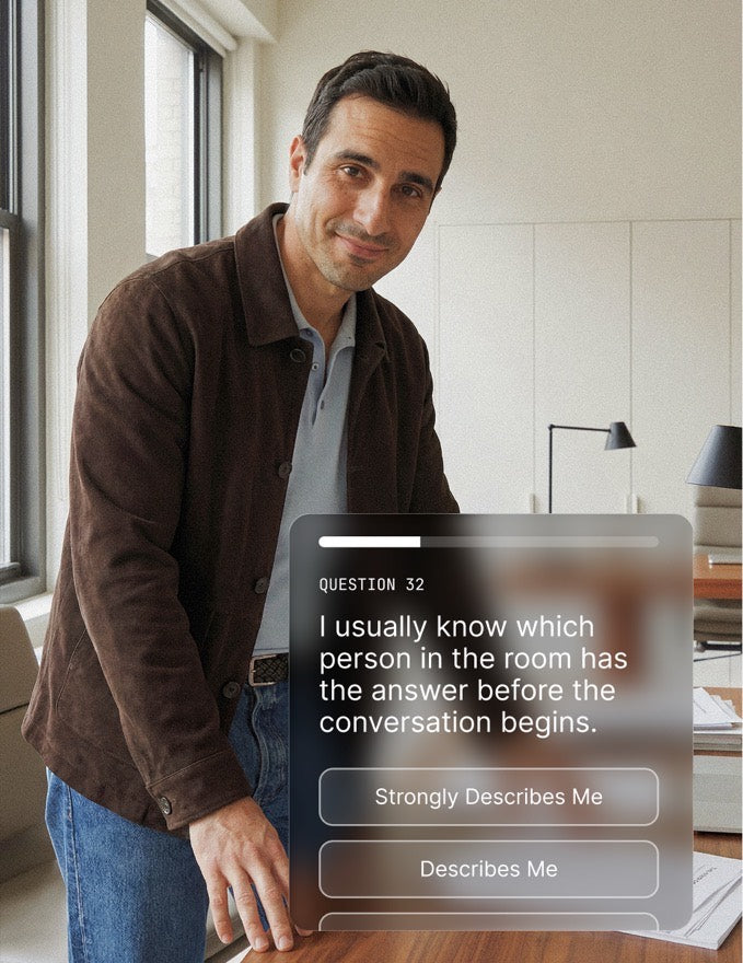 Superpower Profile assessment question screen rating a statement with response options