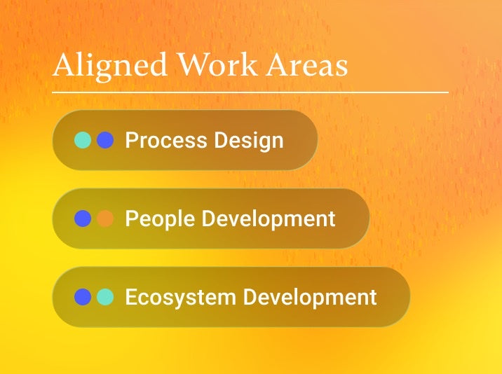 Pigment aligned work areas panel listing Process Design, People Development, and Ecosystem Development