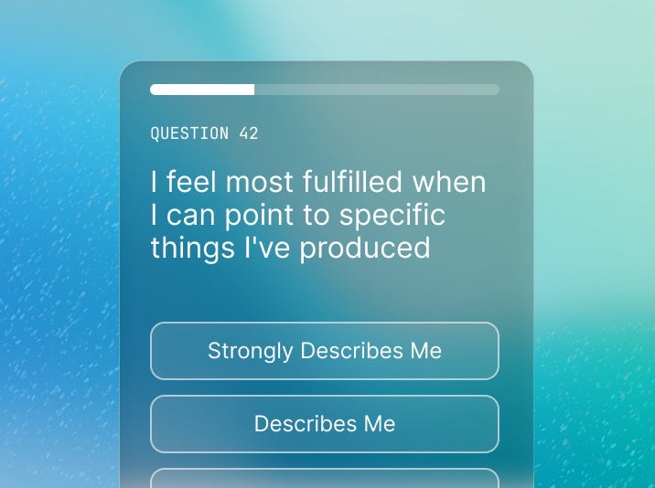 Pigment Superpower Profile assessment question 42 about feeling fulfilled when producing specific things