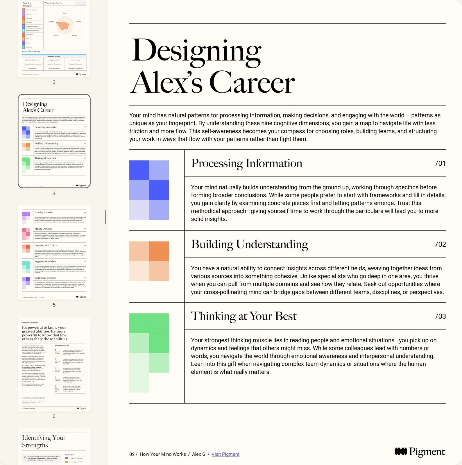 A personalized Pigment career design report